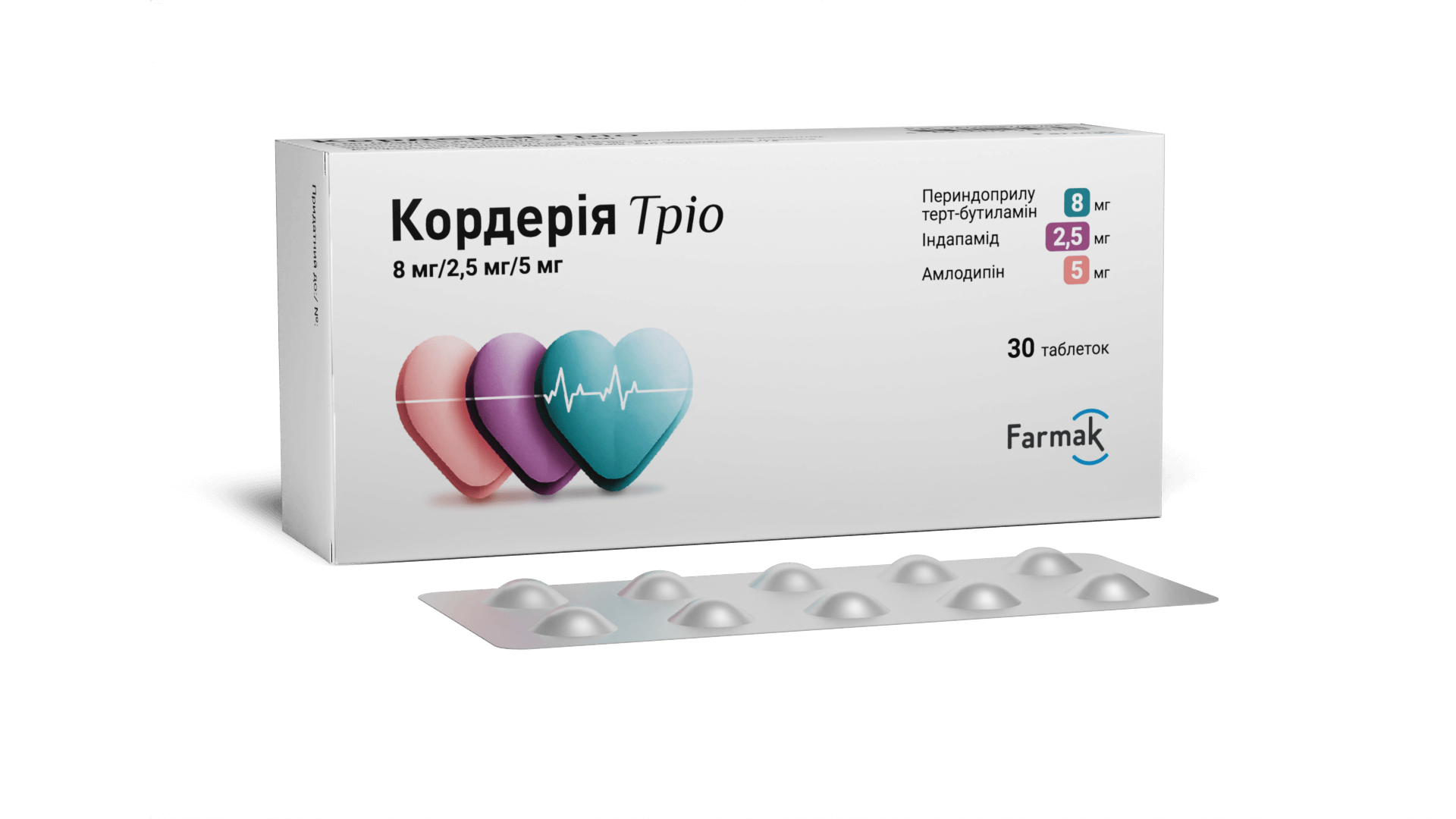 КОРДЕРІЯ ТРІО 8 мг/2,5 мг/5 мг таб. №30